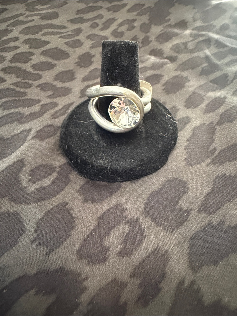 Silver Swirl Ring with Clear Crystal